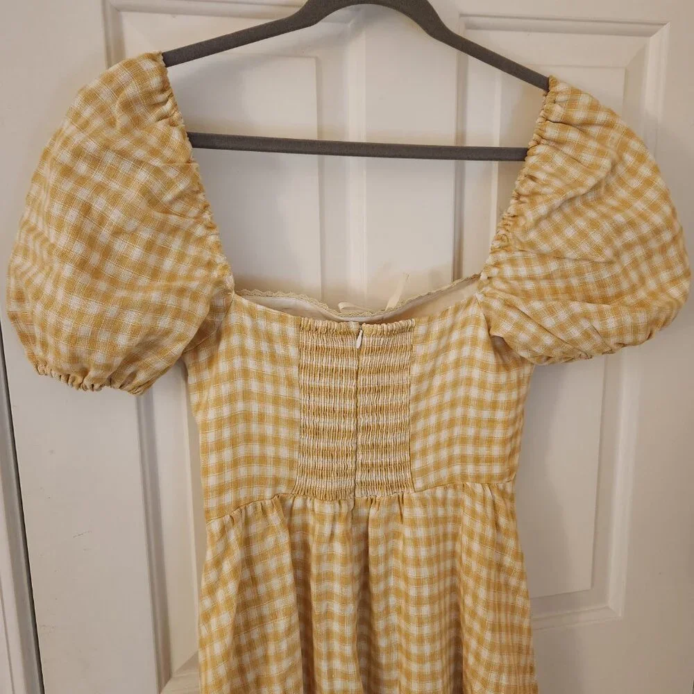 Reformation Marella Linen Dress in Sunshine Check - Picture 3 of 5